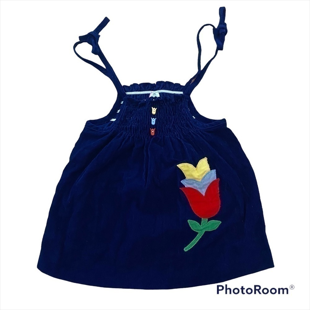 Vintage 90s Tulip Corduroy Tie Strap Dress Sz 4T Blue Red Yellow Floral Girls